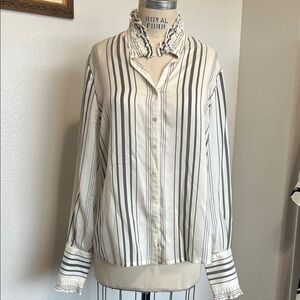 Faconnable Cream and Black Striped Button-Down Shirt